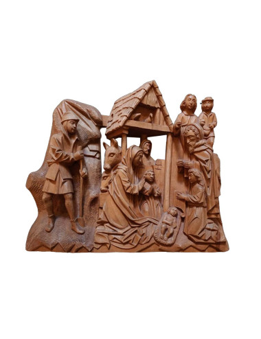 Relief of the Nativity set made in wood carving