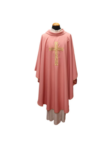 Pink Gothic style Chasuble with embroided cross motif