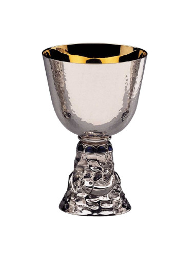 Chalice made in silver plated brass with the knot decorated with enamels