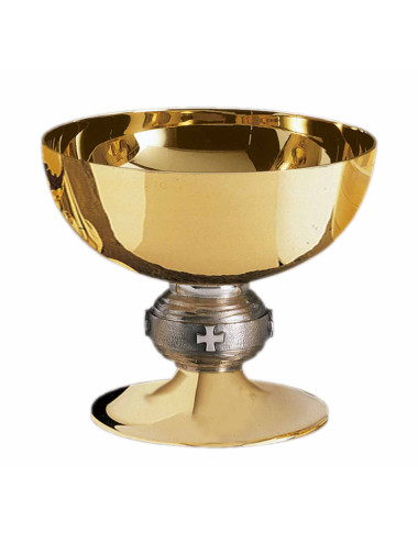 Open Ciborium made in gold plated brass with silver plated brass node