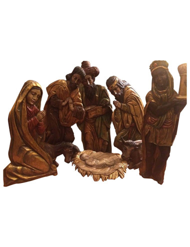 Semi bulk Nativity set polychromed wood