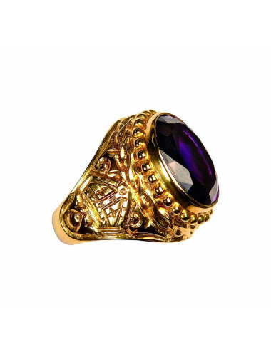 Bishop's Ring sterling silver amethyst and JHS chiselled