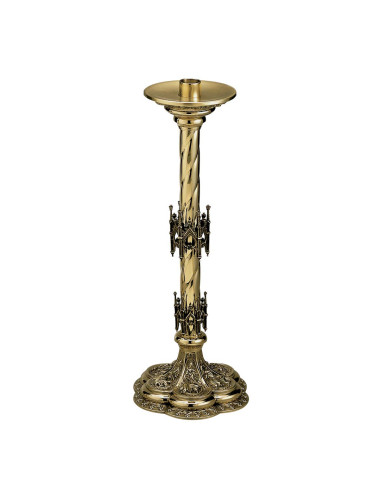 Gothic style altar candlestick made in brass with beautiful decoration