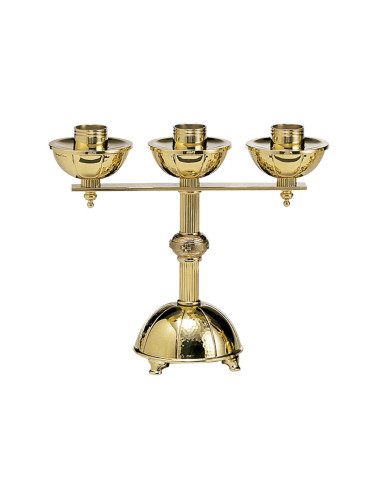 Three light altar candlestick made in brass decorated with handhamered