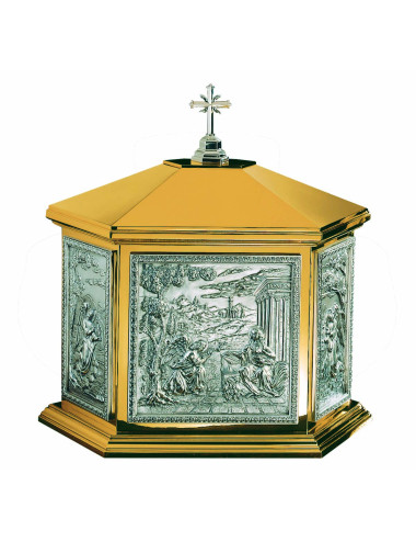 Hexagonal shape tabernacle made in brass with relief