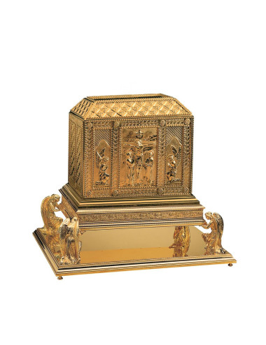 Tabernacle made in brass with crucifixion scene