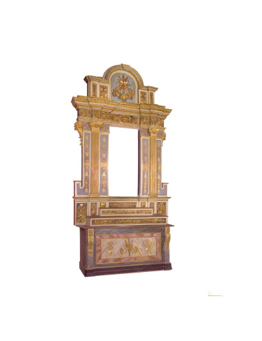 19th century altarpiece made in polychrome pine wood