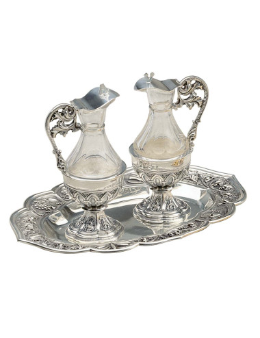 Gothic style cruet set made in glass and brass