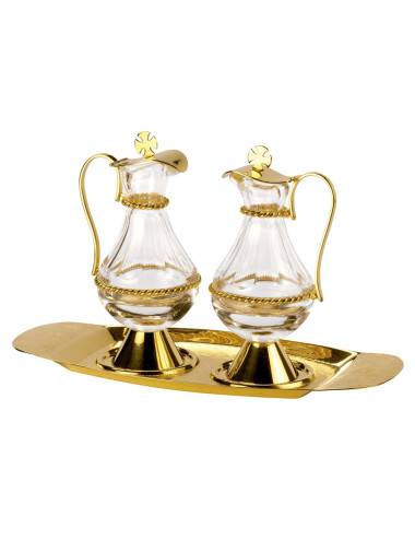 Cruet Set made in brass and glass with cord decoration
