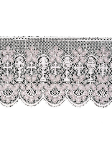Lace decorated with chalices, crosses, JHS and floral motifs