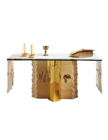 Altar table made in bronze, brass and marble