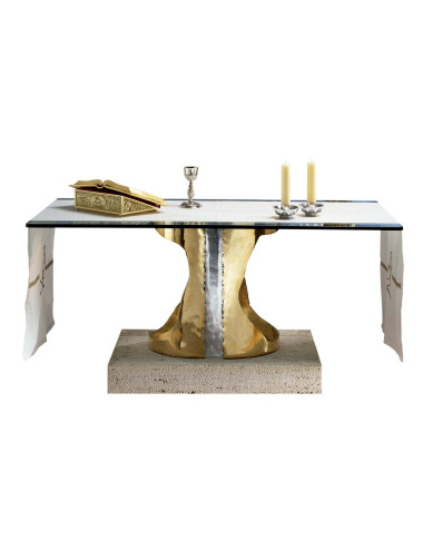 Altar table made in bronze, brass and marble